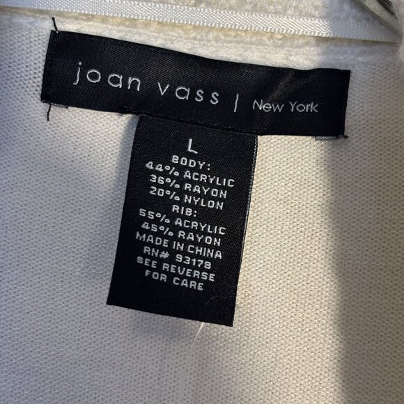 Joan Vass Ribbed Hem Open Front Cardigan Large Acrylic Rayon Blend White - Picture 2 of 12